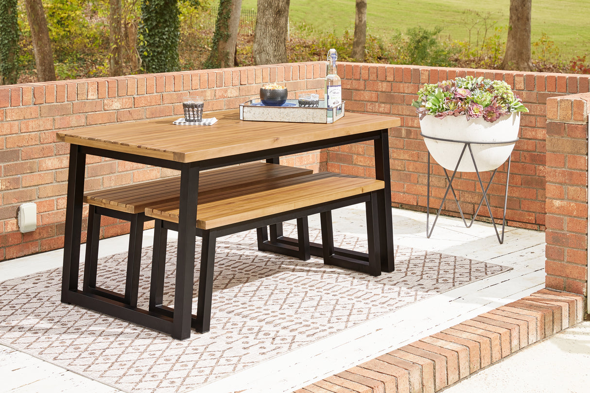 Town Brown/Black Wood Outdoor Dining Table Set (Set Of 3)