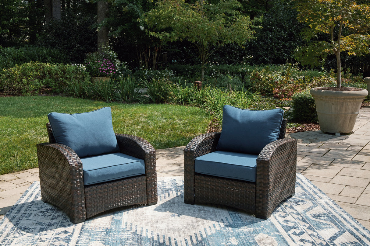 Windglow Blue/Brown Outdoor Lounge Chair With Cushion