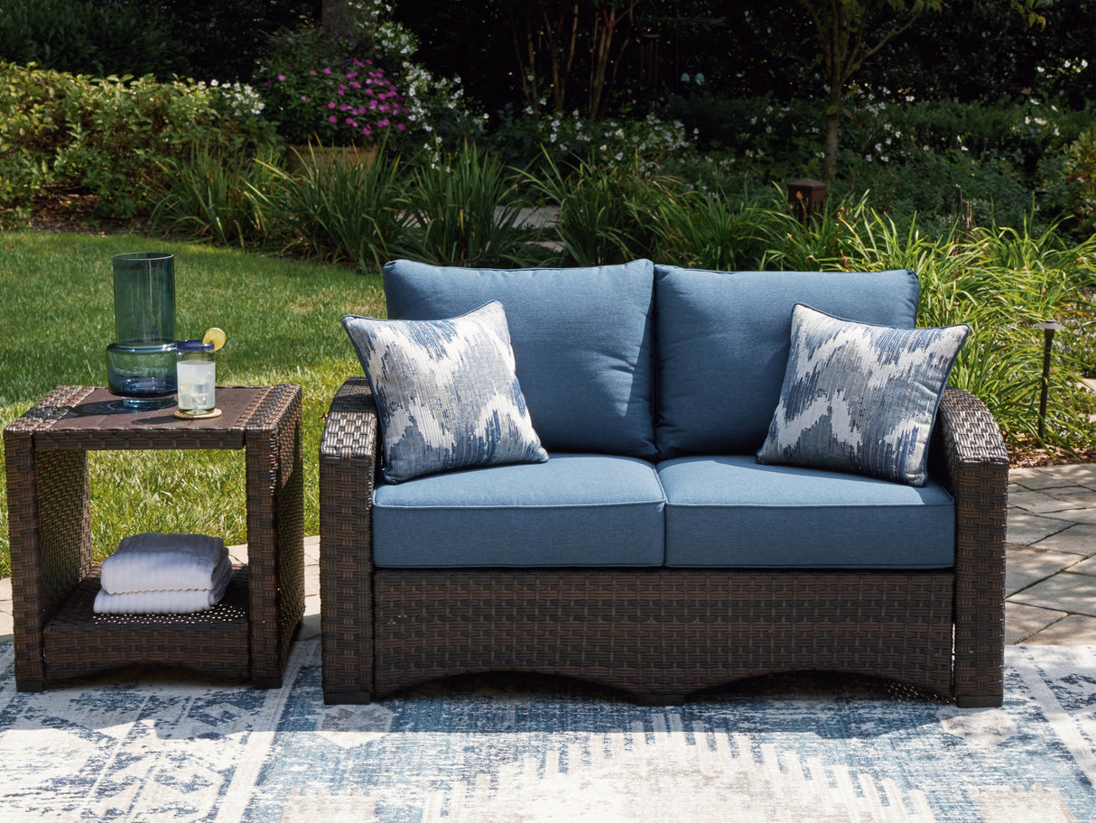 Windglow Blue/Brown Outdoor Loveseat With Cushion