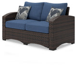 Windglow Blue/Brown Outdoor Loveseat With Cushion