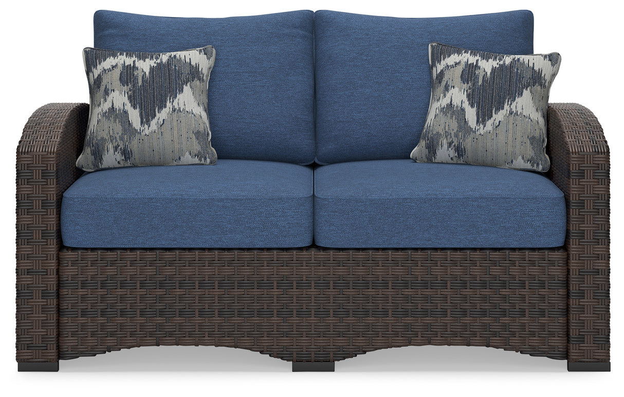 Windglow Blue/Brown Outdoor Loveseat With Cushion