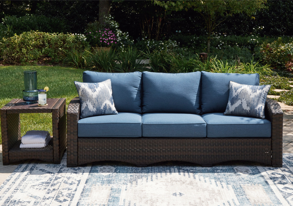 Windglow Blue/Brown Outdoor Sofa With Cushion