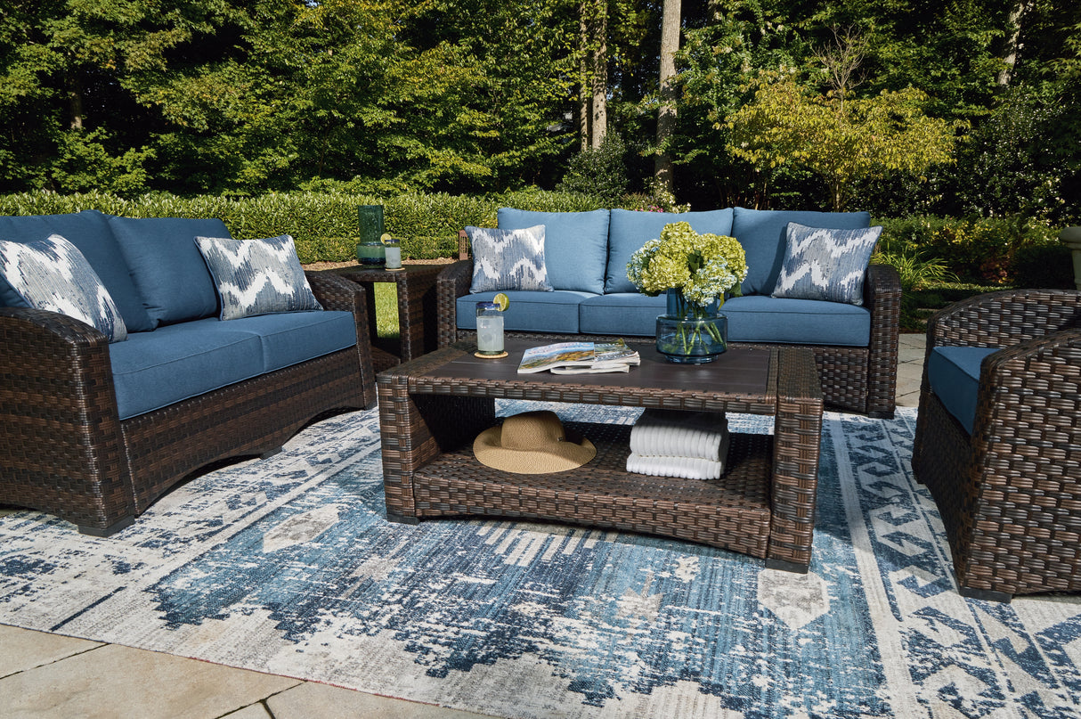 Windglow Blue/Brown Outdoor Sofa With Cushion