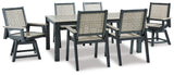 Mount Valley Outdoor Dining Table, 2 Swivel Arm Chairs and 4 Arm Chairs