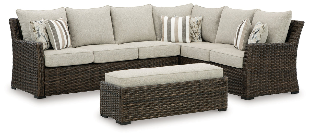 Brook Brown Ranch Outdoor Sofa Sectional/Bench With Cushion (Set Of 3)