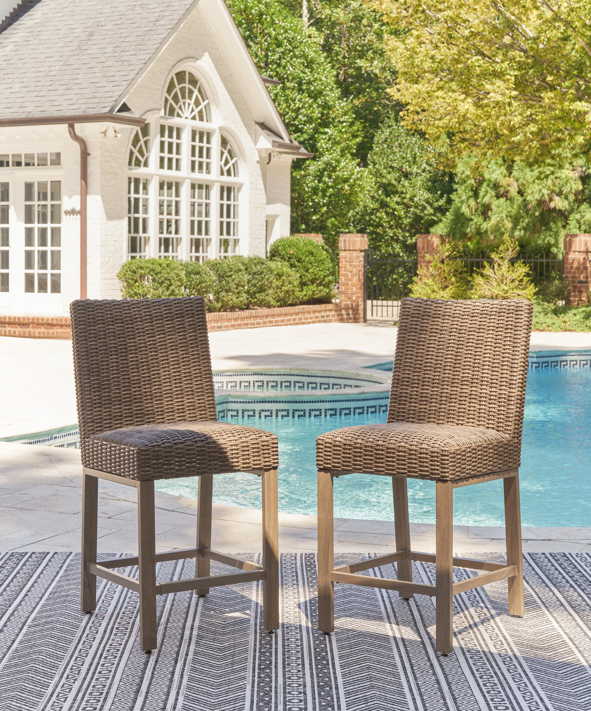 Walton Driftwood Bridge Outdoor Bar Stool (Set Of 2)