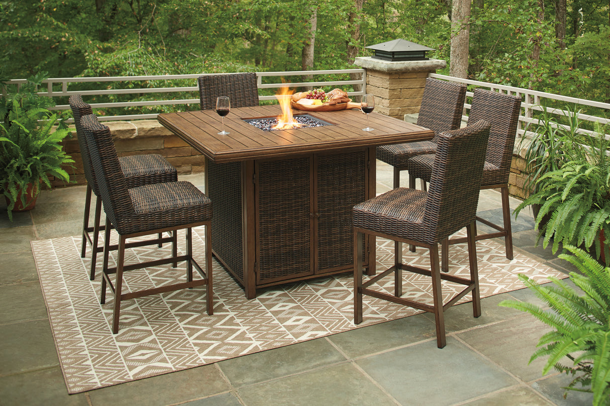 Paradise Trail Outdoor Bar Fire Pit Table with 6 Barstools