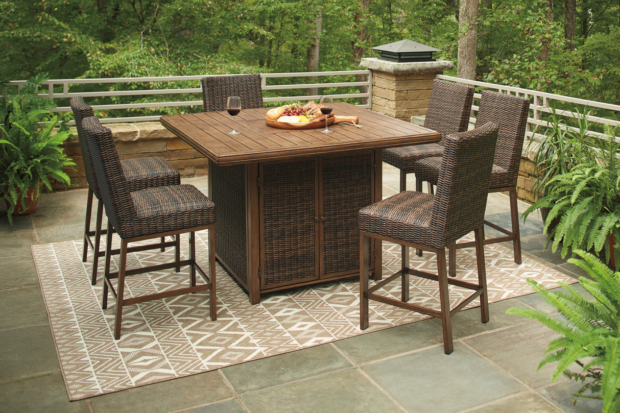 Paradise Trail Outdoor Bar Fire Pit Table with 6 Barstools