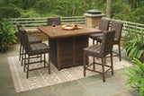 Paradise Trail Outdoor Bar Fire Pit Table with 6 Barstools