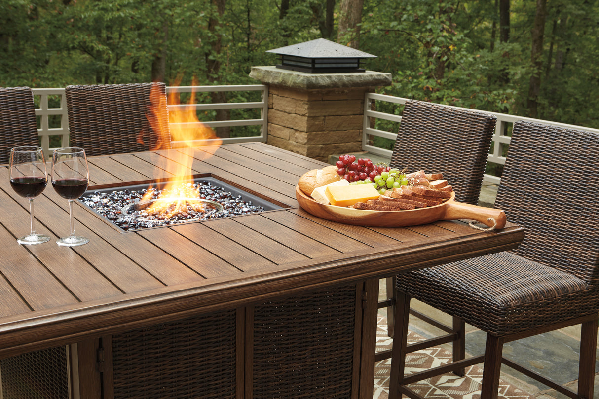 Paradise Trail Outdoor Bar Fire Pit Table with 6 Barstools