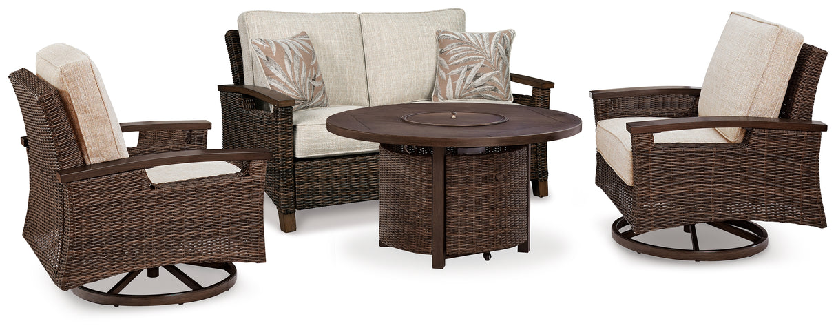 Paradise Trail Outdoor Loveseat, Fire Pit Table and 2 Lounge Chairs