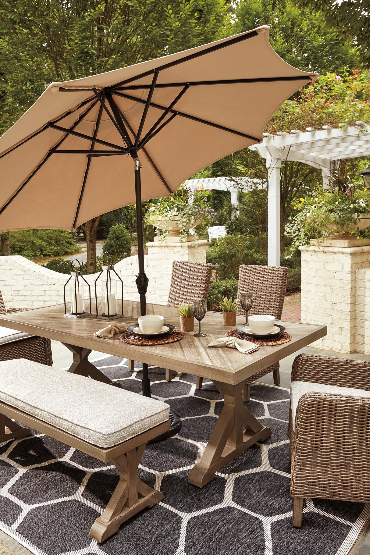 Beachcroft Outdoor Dining Table with 4 Chairs and Bench