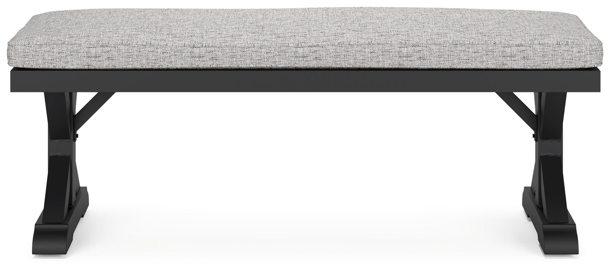 Beachcroft Black/Light Gray Outdoor Bench with Cushion