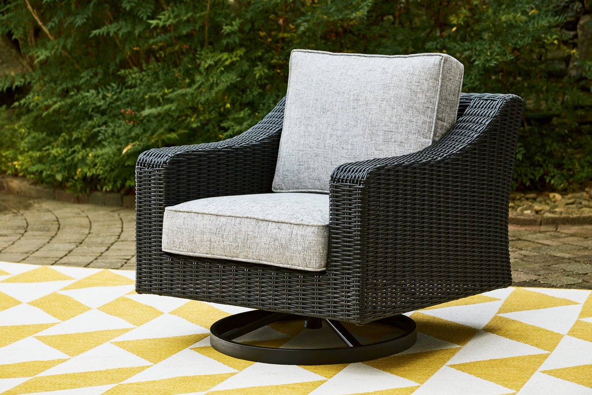 Beachcroft Black/Light Gray Outdoor Swivel Lounge with Cushion