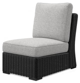 Beachcroft Black/Light Gray Outdoor Armless Chair with Cushion