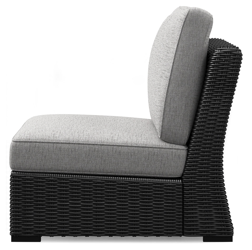 Beachcroft Black/Light Gray Outdoor Armless Chair with Cushion