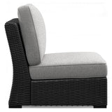 Beachcroft Black/Light Gray Outdoor Armless Chair with Cushion