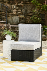 Beachcroft Black/Light Gray Outdoor Armless Chair with Cushion