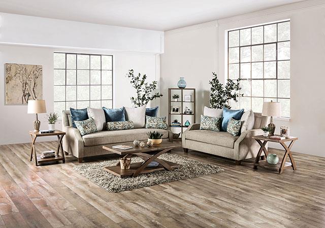 Catarina Beige/Teal Upholstery Set