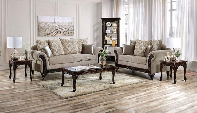 Panozzo Beige/Walnut Upholstery Set