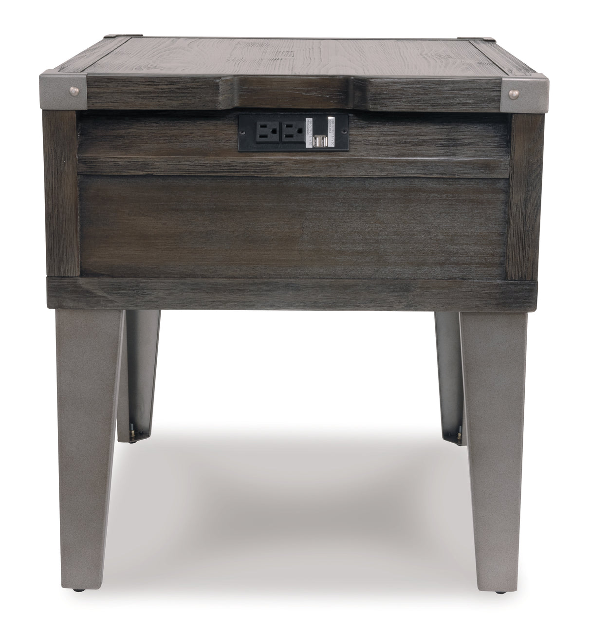 Todoe Dark Gray End Table With Usb Ports & Outlets