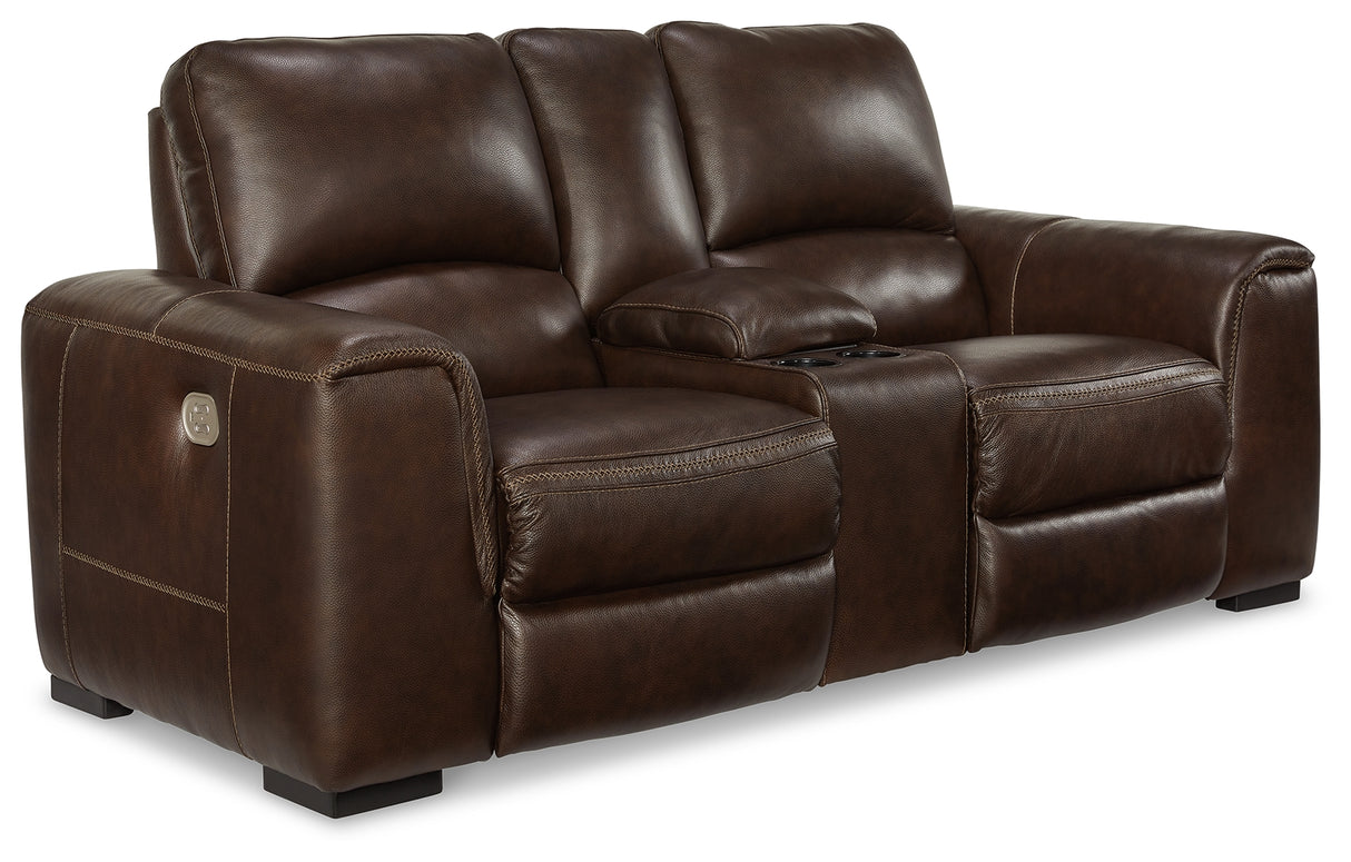 Alessandro Walnut Power Reclining Loveseat With Console