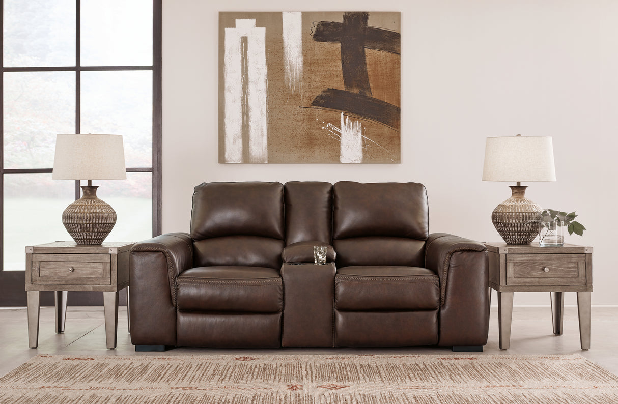 Alessandro Walnut Power Reclining Loveseat With Console