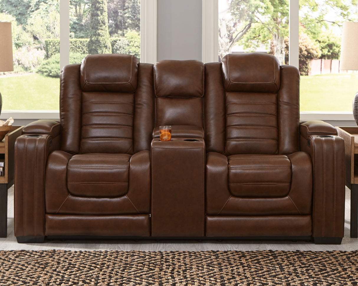 Backtrack Chocolate Power Reclining Loveseat With Console