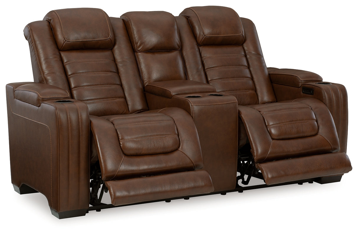 Backtrack Chocolate Power Reclining Loveseat With Console