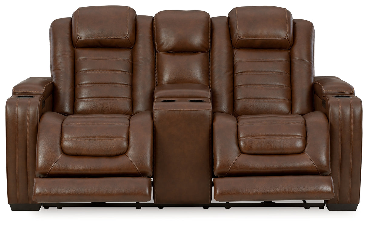 Backtrack Chocolate Power Reclining Loveseat With Console