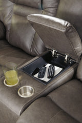 Wurstrow Smoke Power Reclining Loveseat With Console