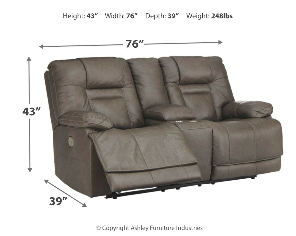 Wurstrow Smoke Power Reclining Loveseat With Console