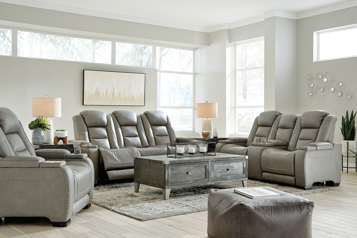 The Man-Den Power Reclining Sofa and Loveseat with Power Recliner