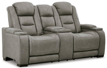 The Gray Man-Den Power Reclining Loveseat With Console