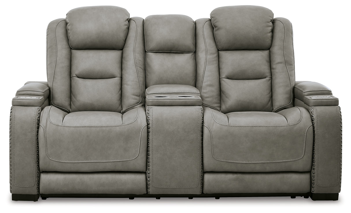 The Gray Man-Den Power Reclining Loveseat With Console