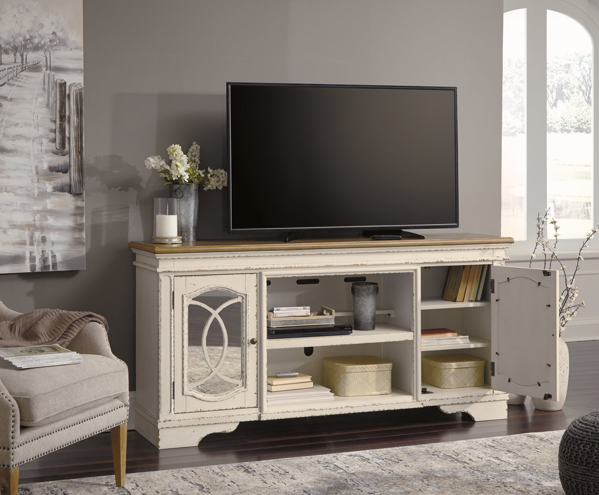 Realyn Chipped White 74" Tv Stand