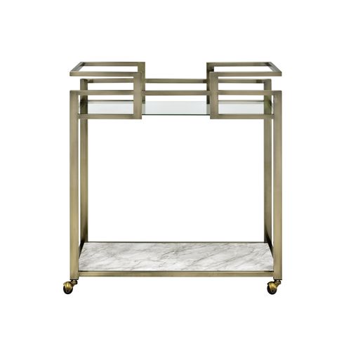 Neilo Clear Glass, Faux Marble Top & Wire Brass Finish Kitchen Cart