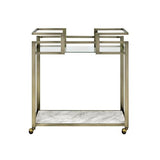 Neilo Clear Glass, Faux Marble Top & Wire Brass Finish Kitchen Cart