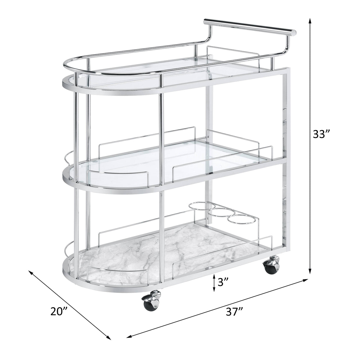 Inyo Clear Glass & Chrome Finish Serving Cart