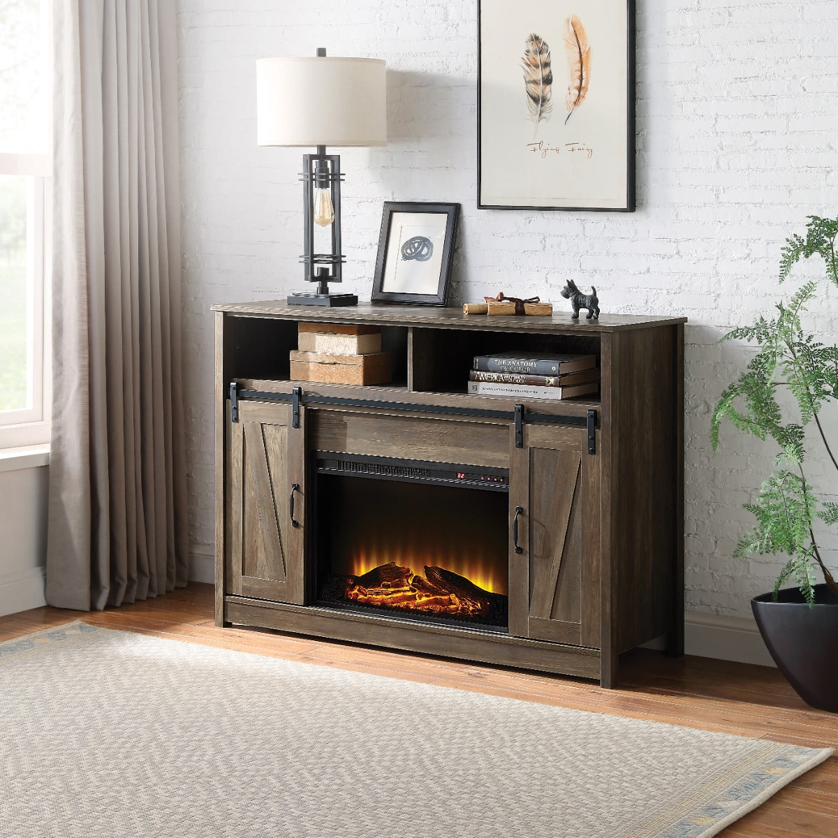 Tobias Rustic Oak Finish Fireplace