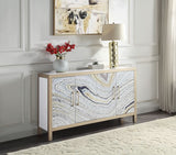 Cicero Stone Grain, White & Gold Finish Console Table