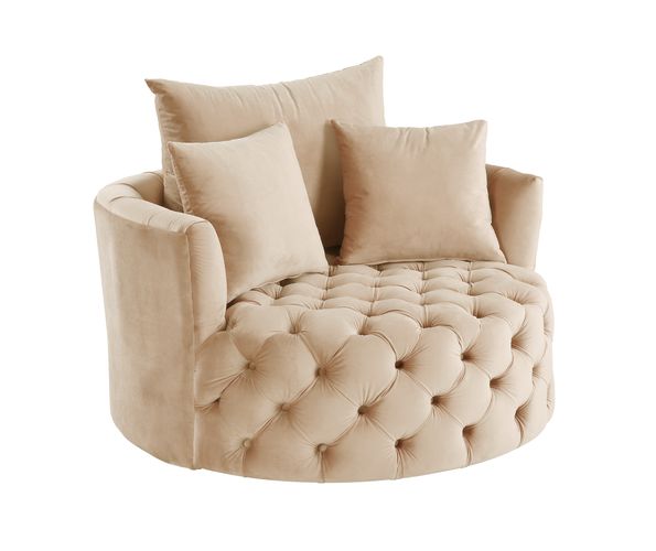 Zunyas Beige Velvet Accent Chair