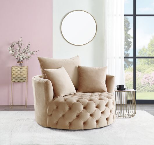 Zunyas Beige Velvet Accent Chair