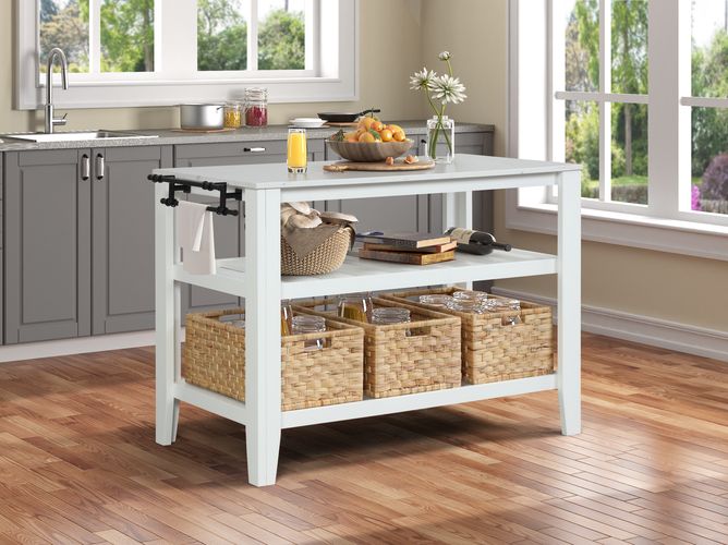 Sezye Marble Top & White Finish Kitchen Island