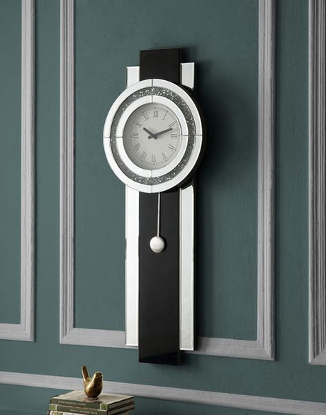 Noralie Black, Mirrored & Faux Diamonds Wall Clock