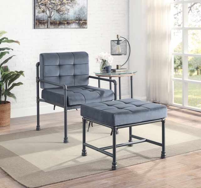 Brantley Gray Velvet & Sandy Gray Finish Ottoman