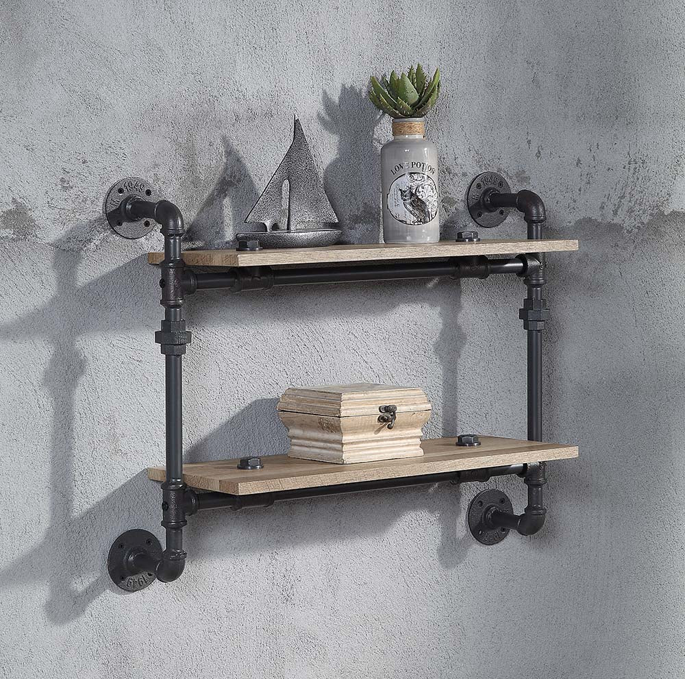 Brantley Oak & Sandy Black Finish Wall Shelf