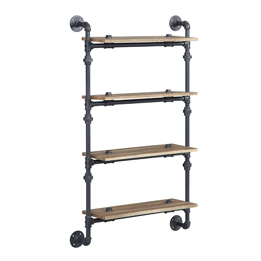 Brantley Oak & Sandy Black Finish Wall Shelf