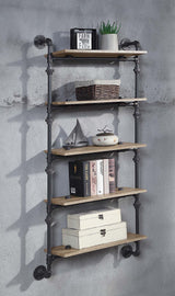 Brantley Oak & Sandy Black Finish Wall Shelf