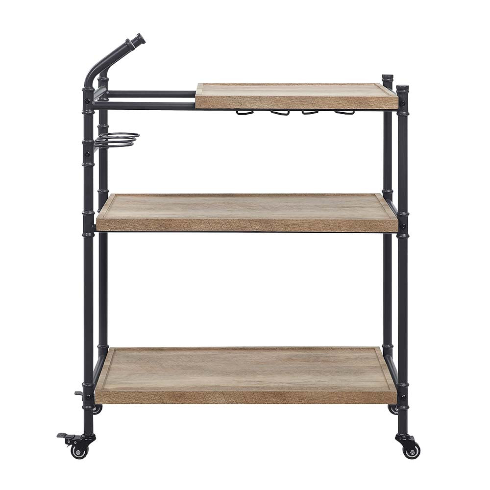 Brantley Oak & Sandy Black Finish Serving Cart